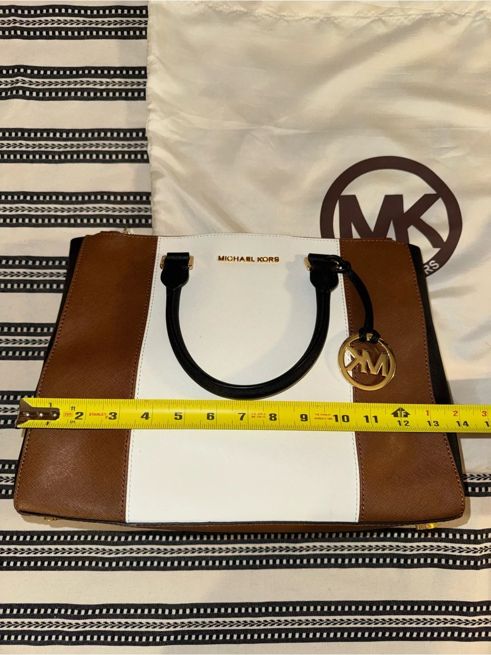 Michael Kors Brown, White & Black Saffiano Colorblock Satchel